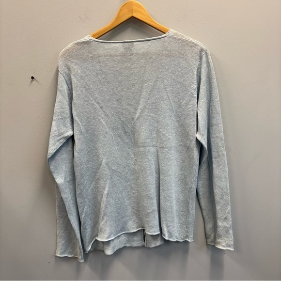 Eileen Fisher LP Linen Cardigan Sweater Blue Button front Large Petite - Picture 8 of 10